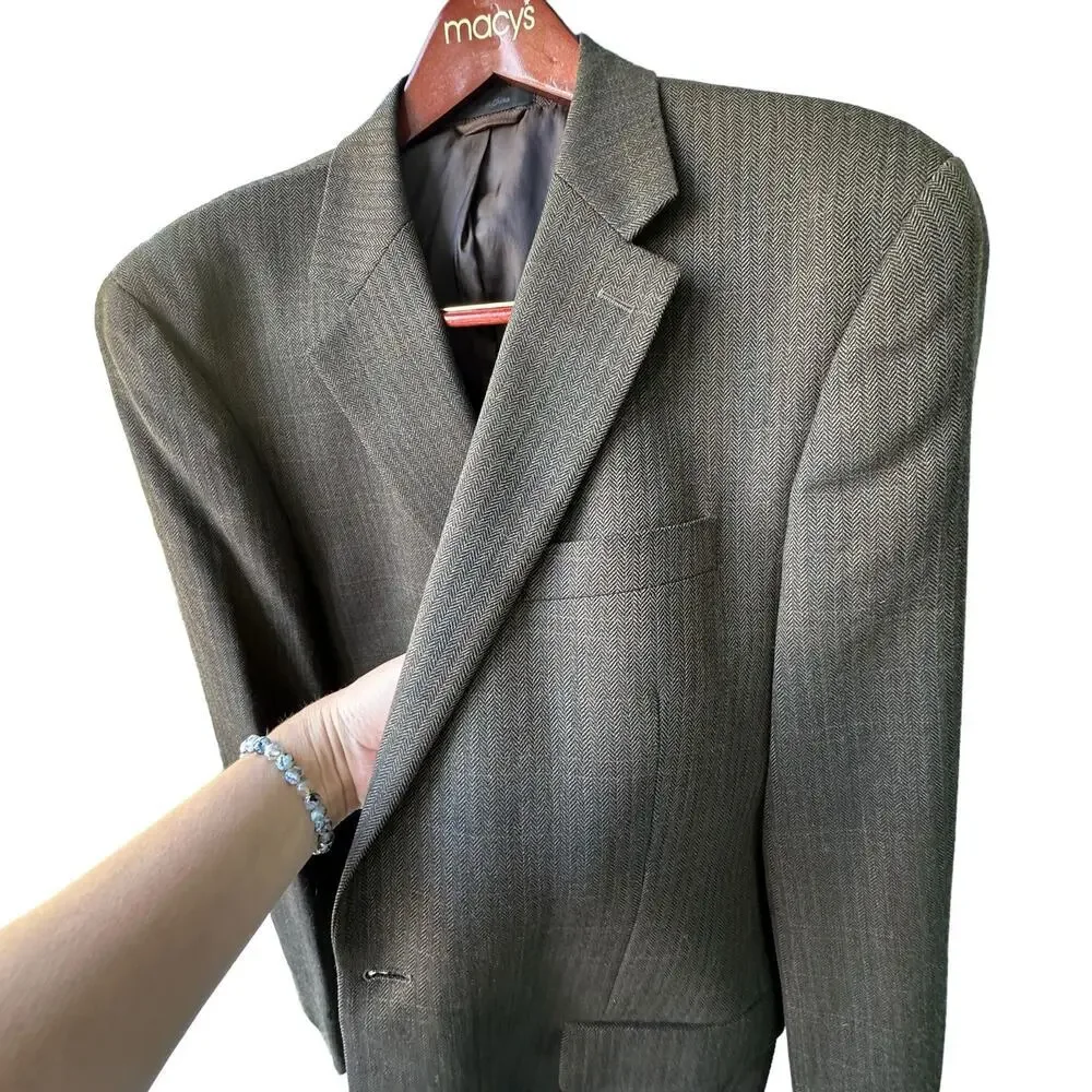 Ralph Lauren 100% Wool Sports Coat Elbow Patches‎ Brown Black Herringbone 42L